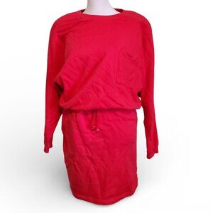 Vintage 70s Retro Red Sweater Mini Dress Long Sleeve Sweatshirt Dress Size  Med